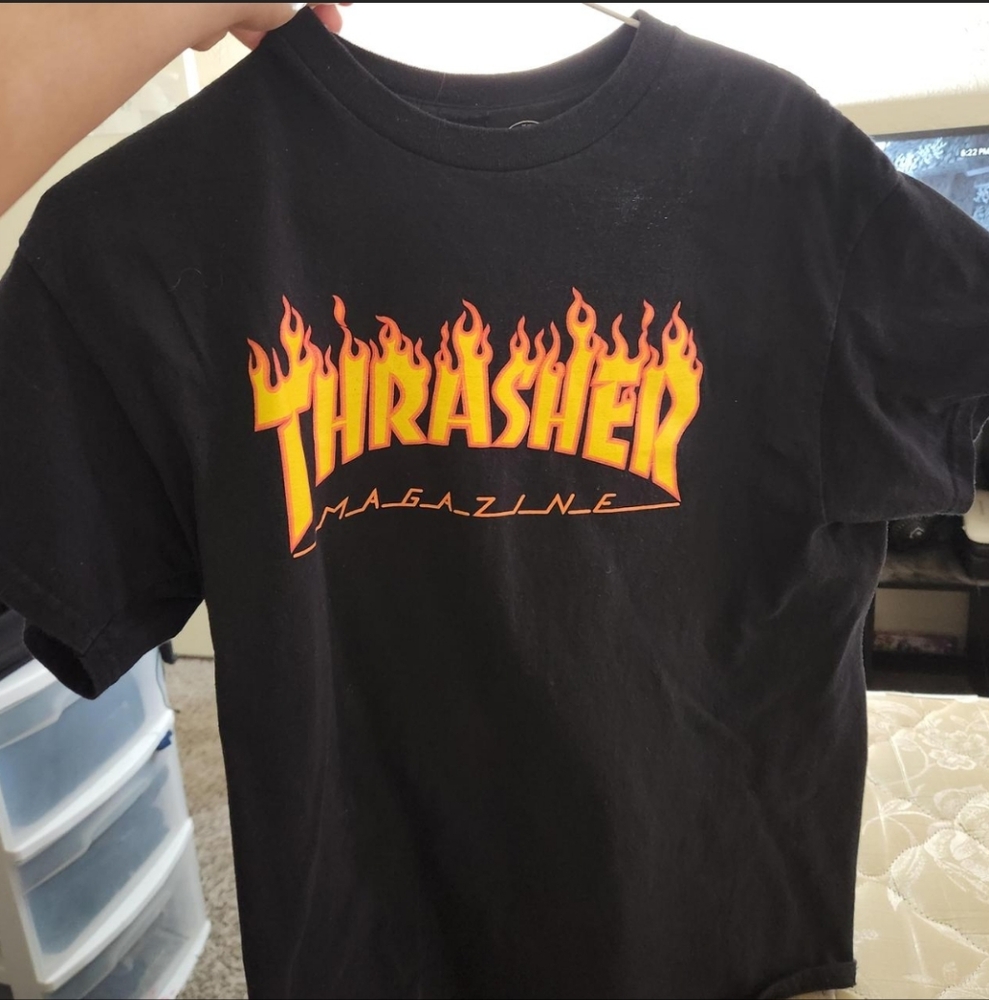 Thrasher Black T-Shirt with Flame Logo